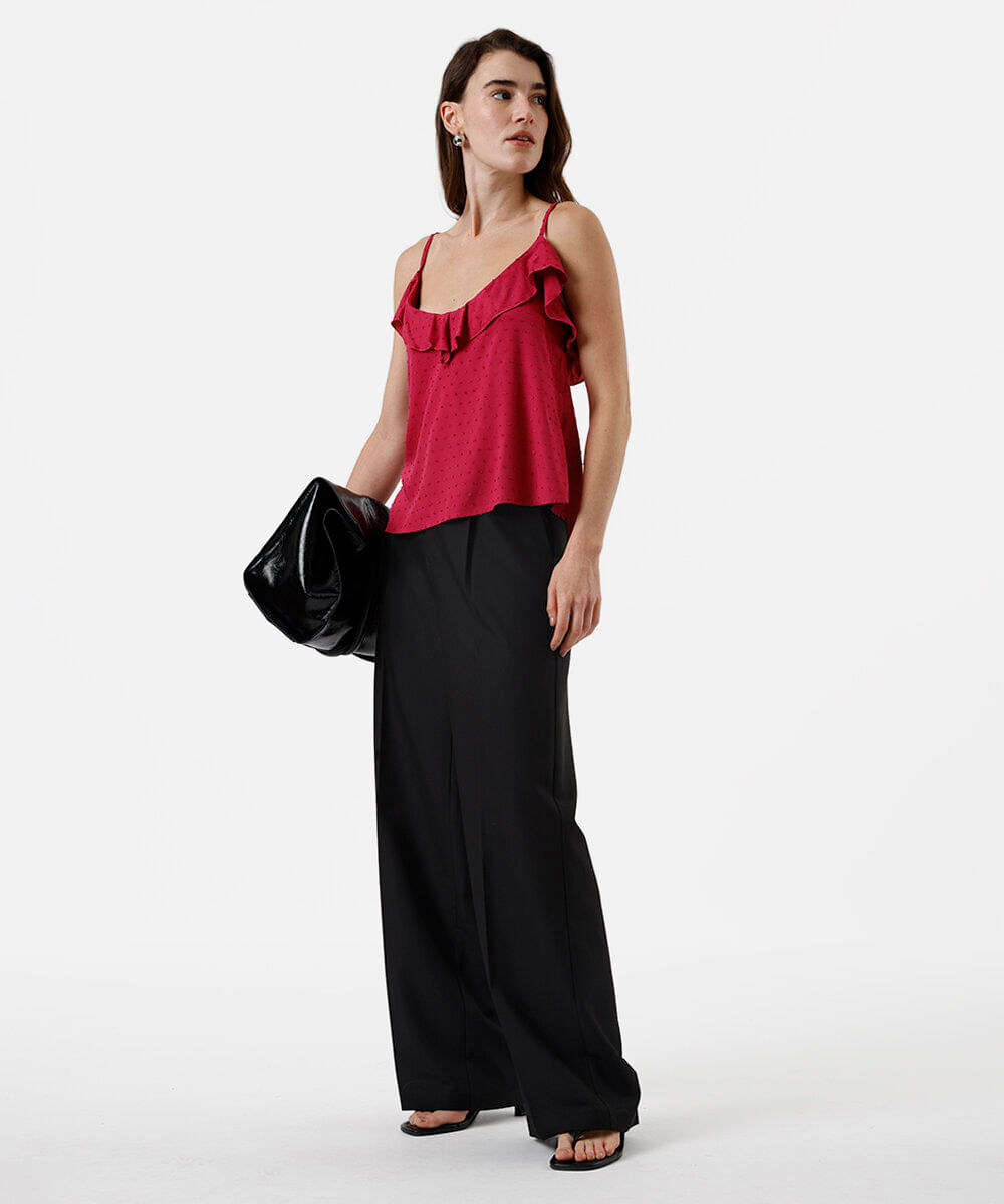 blusa feminina alça fina de viscose texturizada rosa