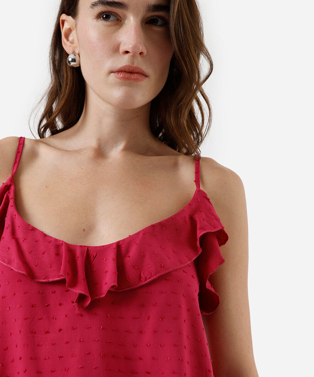 blusa feminina alça fina de viscose texturizada rosa