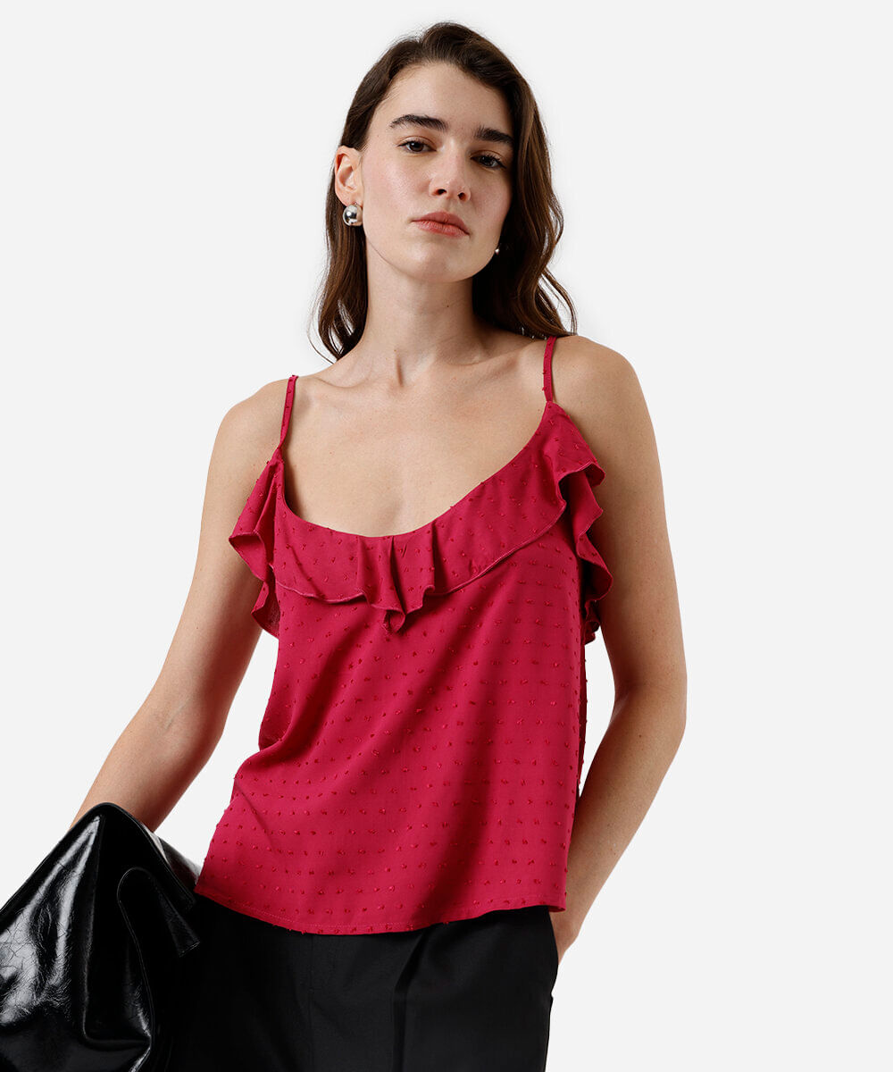 blusa feminina alça fina de viscose texturizada rosa