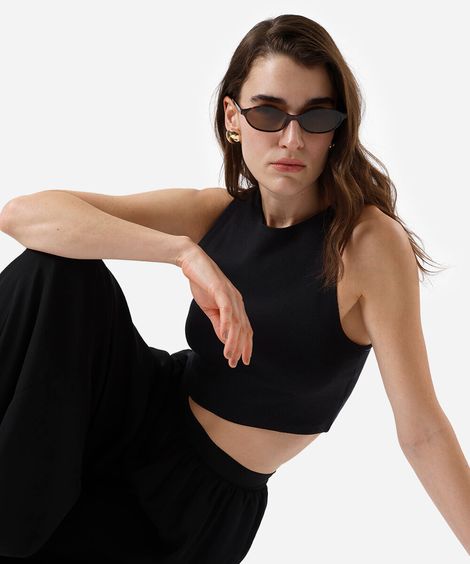 cropped básico feminino de algodão canelado preto