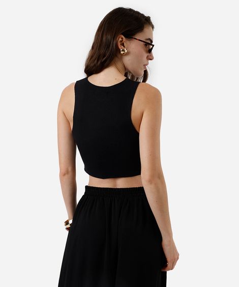 cropped básico feminino de algodão canelado preto