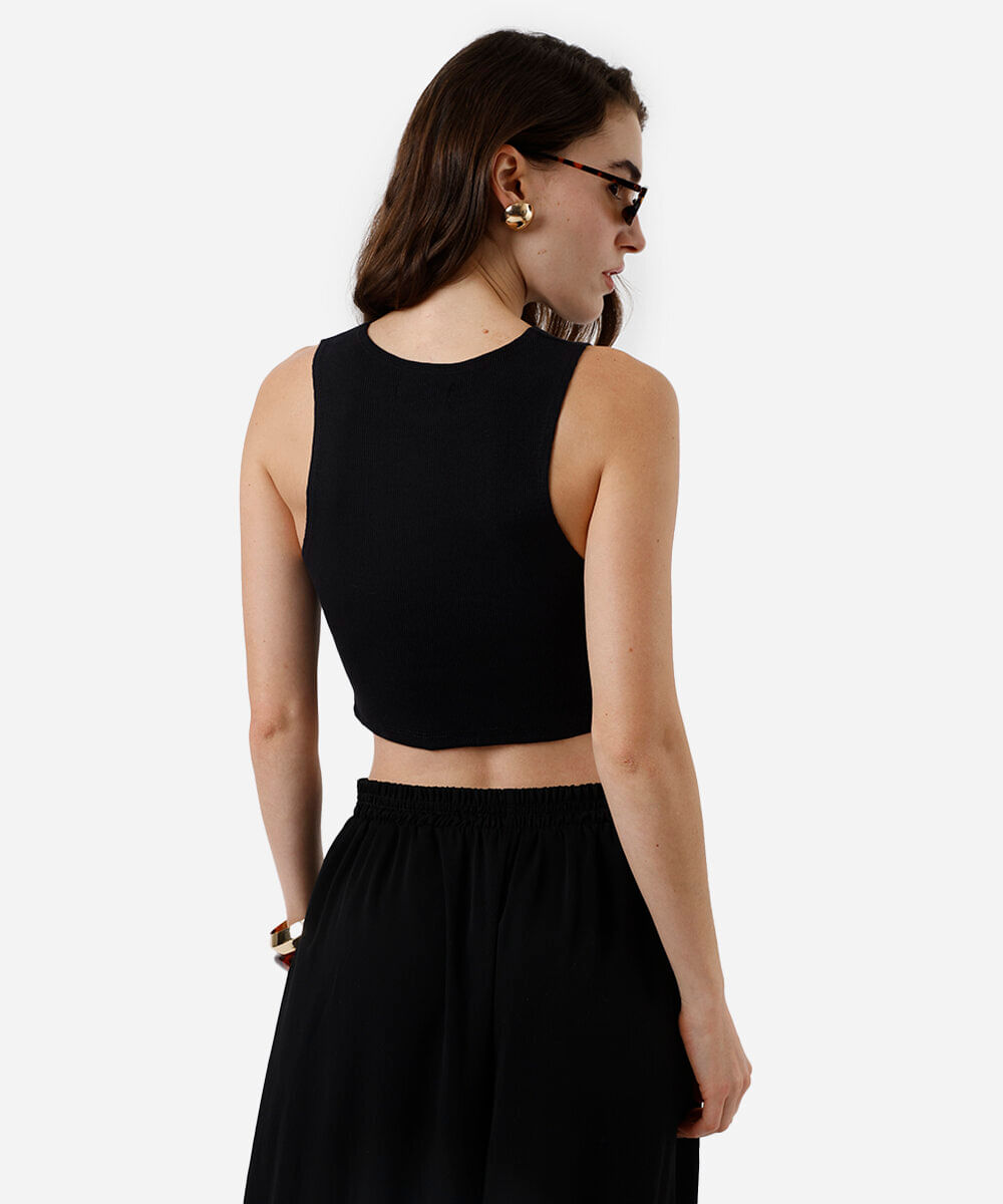 cropped básico feminino de algodão canelado preto