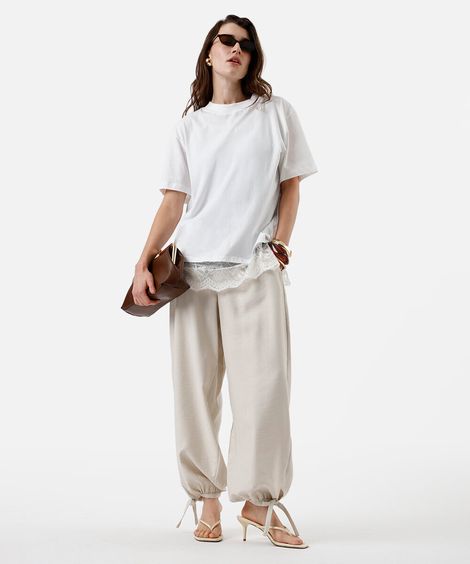 calça aladim feminina com viscose e amarração bege