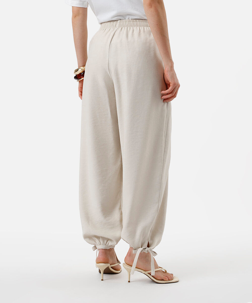 calça aladim feminina com viscose e amarração bege