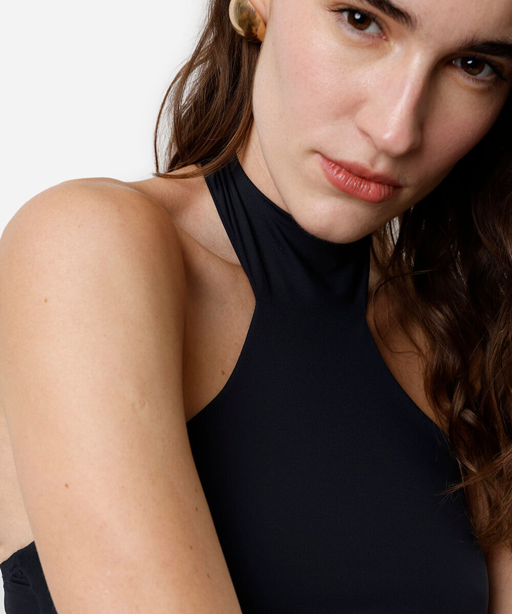 blusa feminina de poliamida halterneck azul