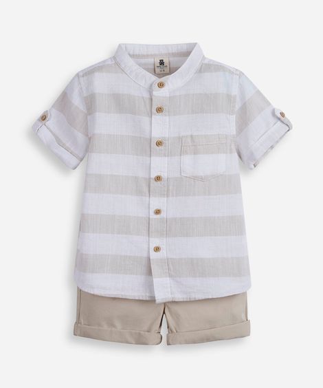 conjunto infantil de algodão com manga curta bege