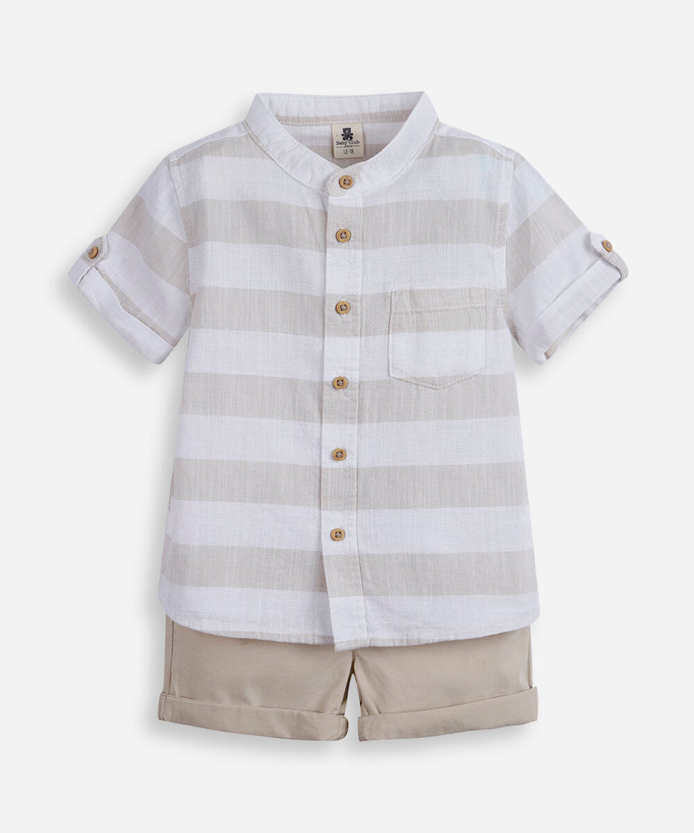 conjunto infantil de algodão com manga curta bege