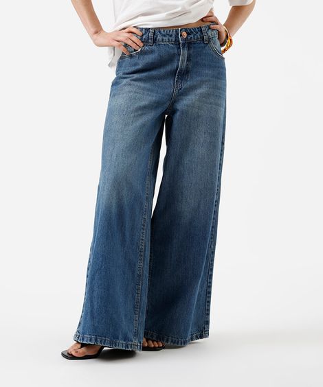 calça super wide leg feminina jeans azul