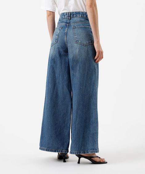 calça super wide leg feminina jeans azul