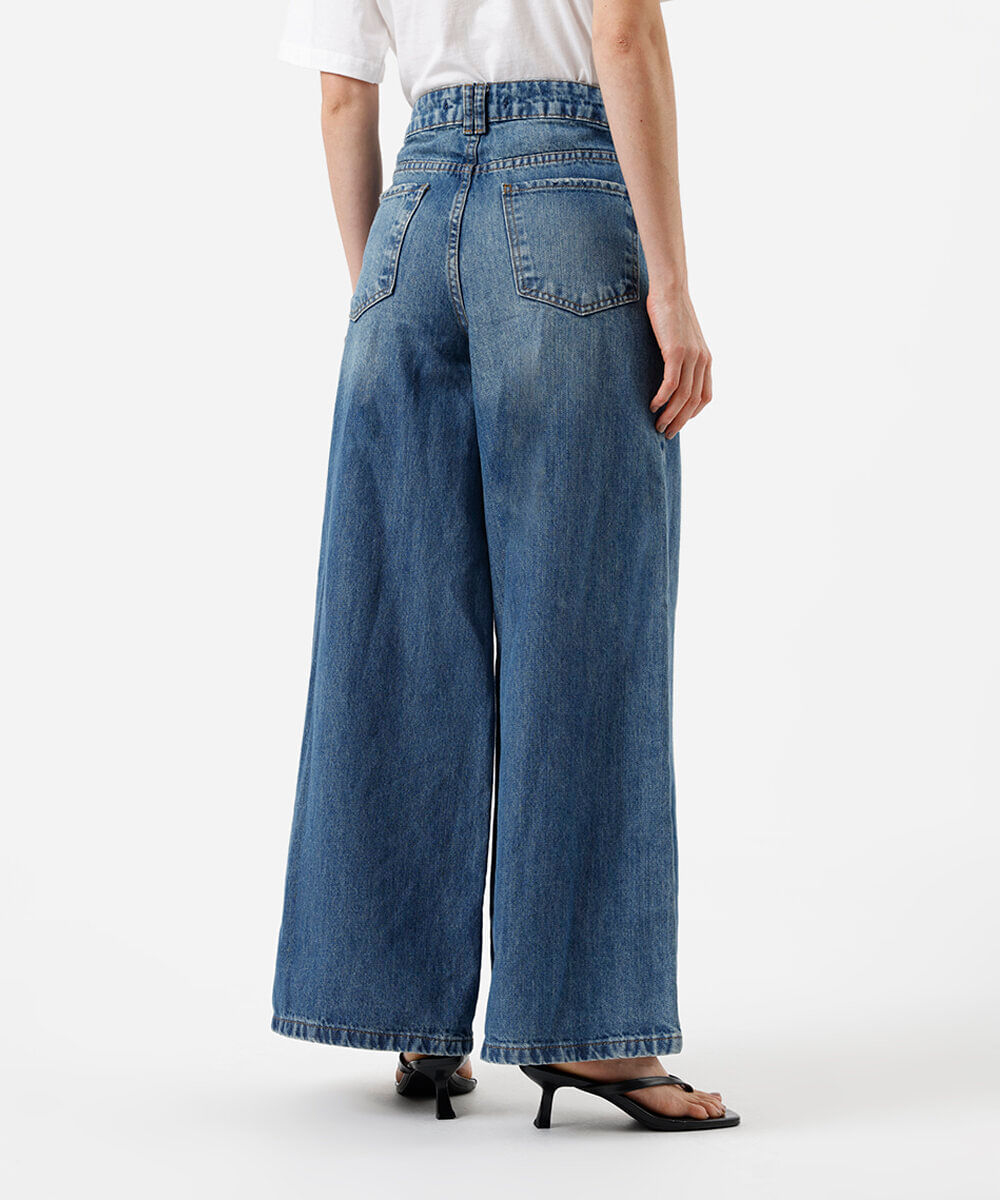 calça super wide leg feminina jeans azul