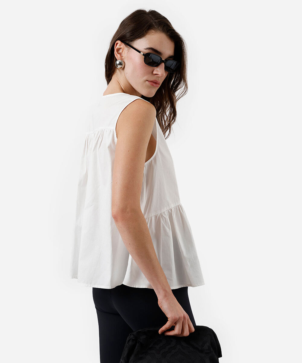 blusa feminina de algodão com recorte e amarração off white