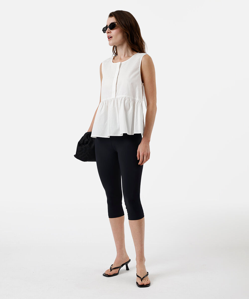 blusa feminina de algodão com recorte e amarração off white