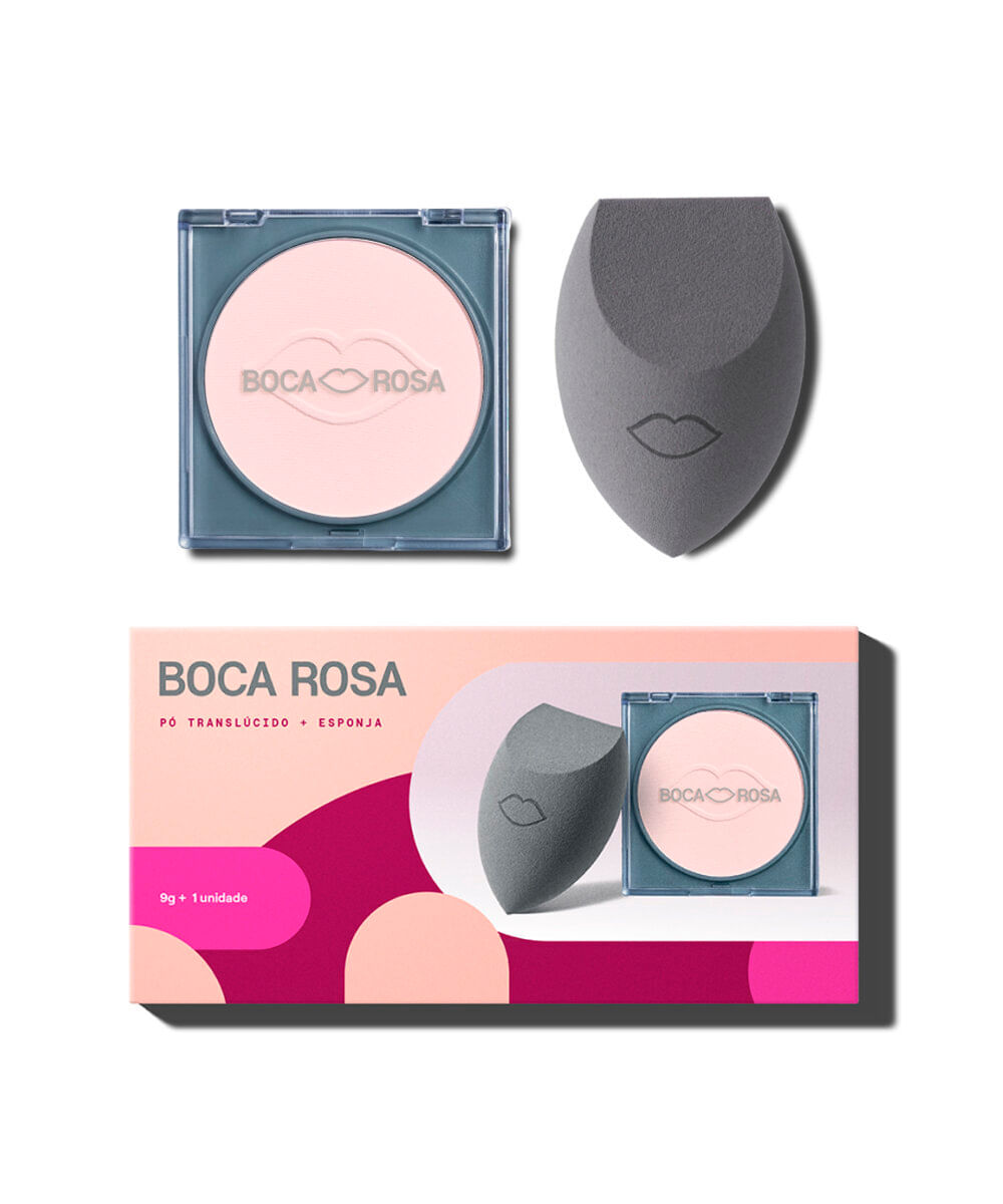 kit boca rosa esponja e pó translúcido jujuba