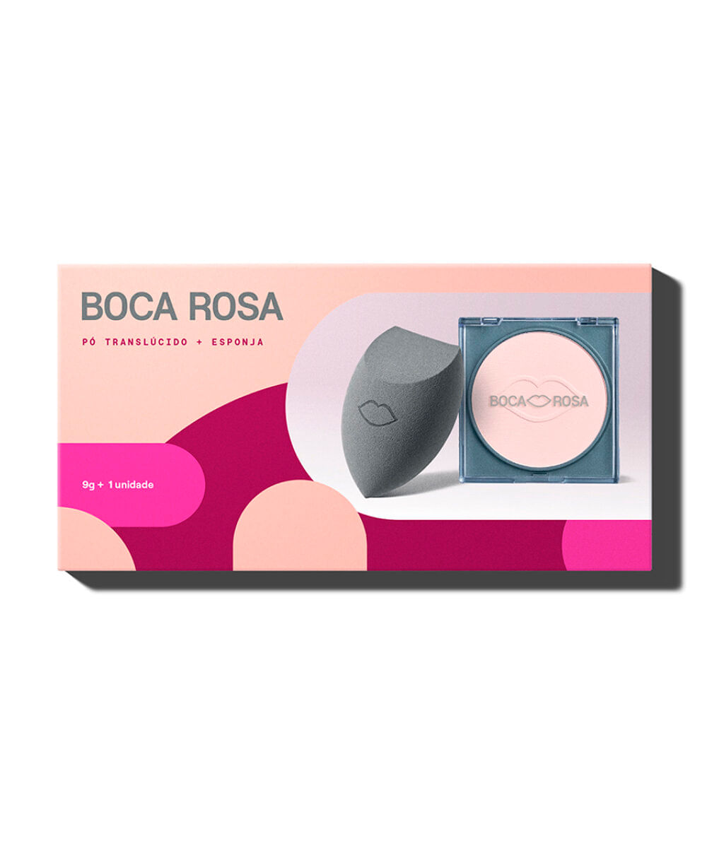 kit boca rosa esponja e pó translúcido jujuba