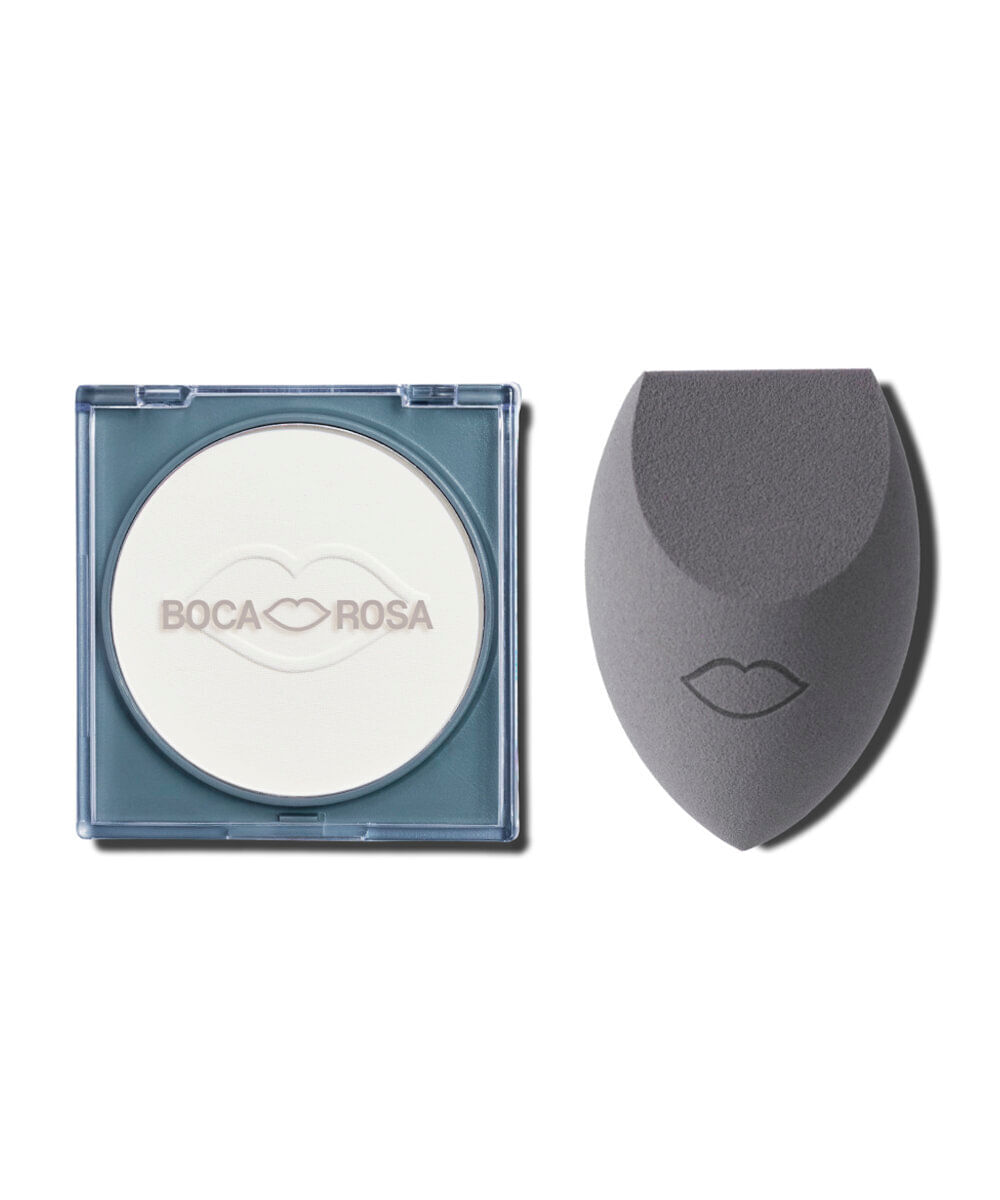 kit boca rosa esponja e pó translúcido cocada