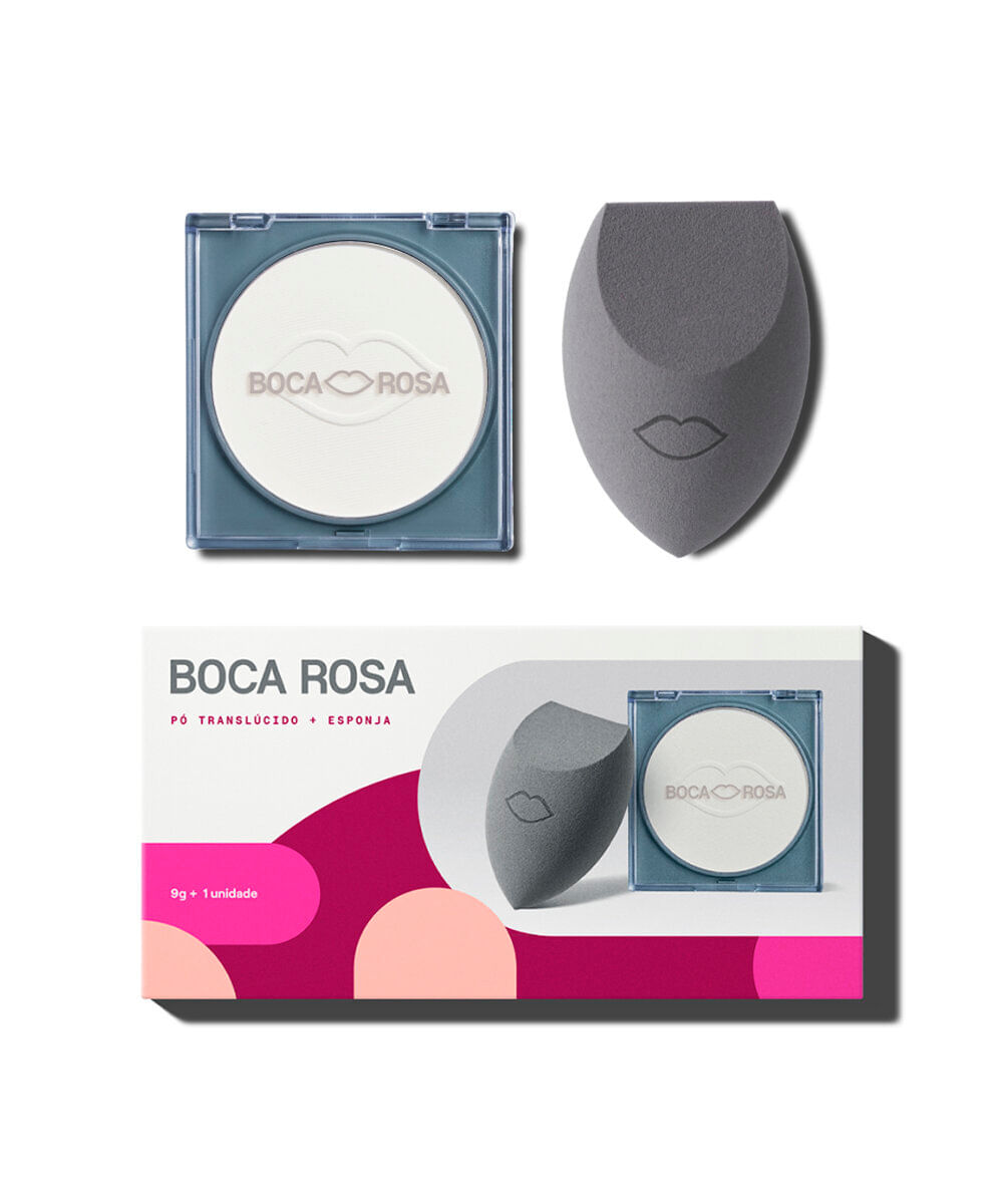 kit boca rosa esponja e pó translúcido cocada