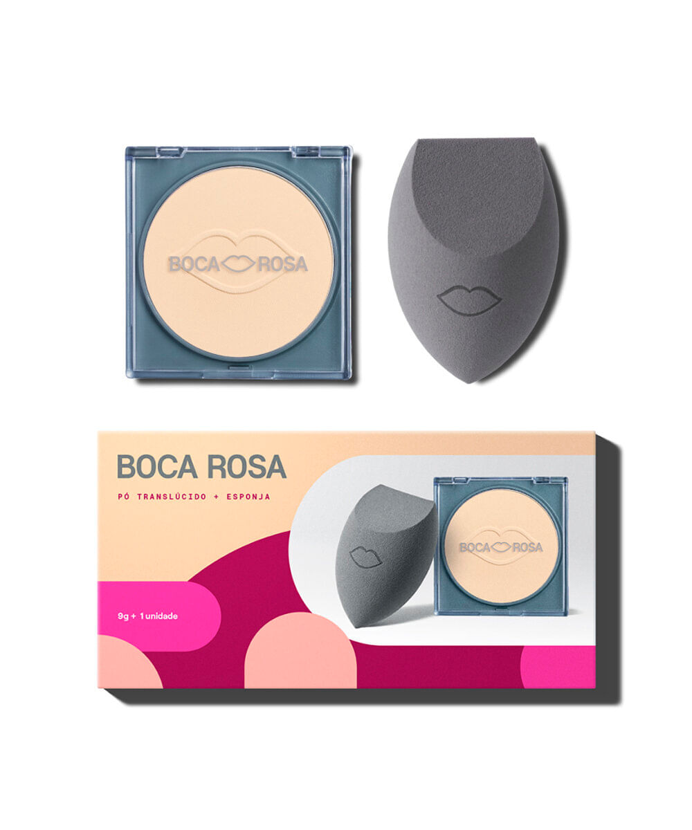 kit boca rosa esponja e pó translúcido cuscuz