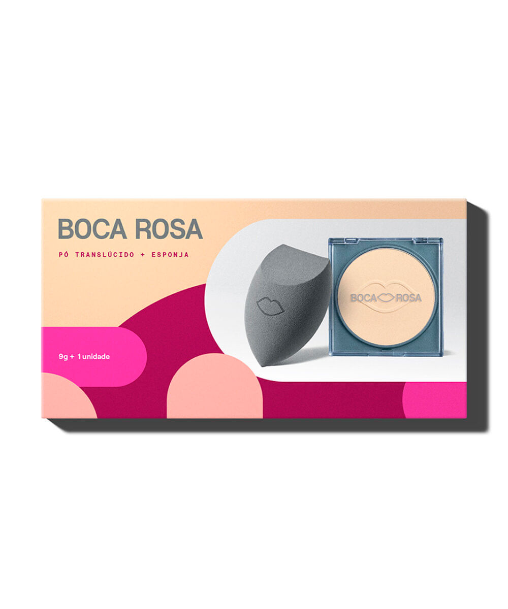 kit boca rosa esponja e pó translúcido cuscuz