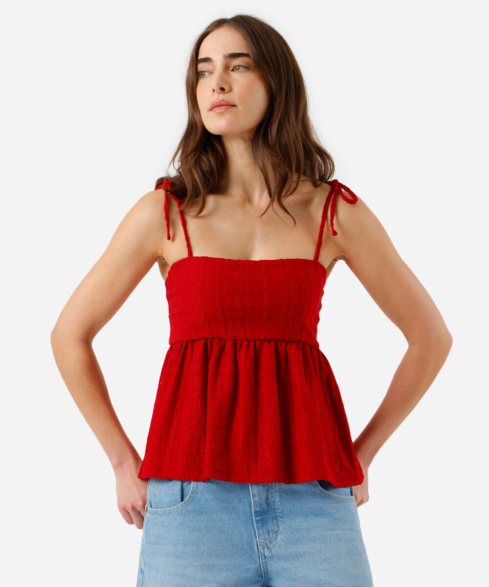 bata alça fina feminina de laise vermelha