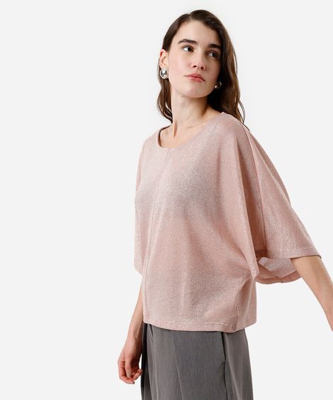 blusa de lurex manga curta rosa