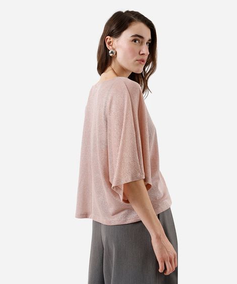 blusa de lurex manga curta rosa