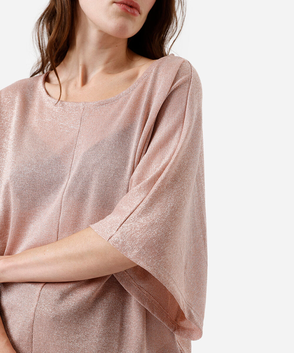 blusa de lurex manga curta rosa