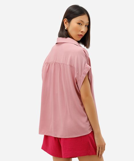 camisa feminina de viscose manga curta texturizada rosa