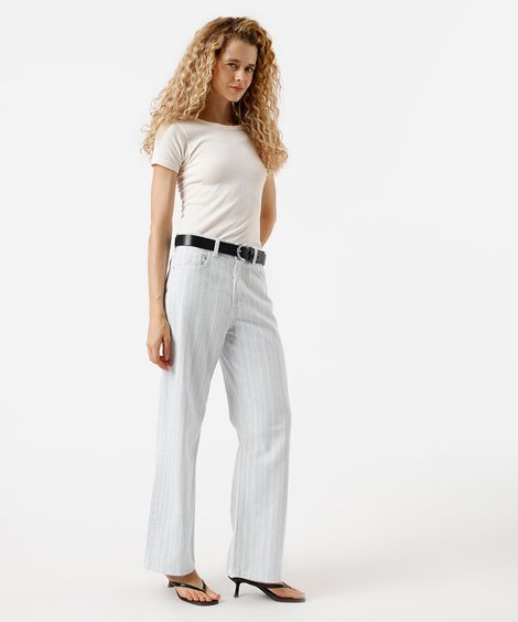 calça wide leg slim feminina jeans listrada azul