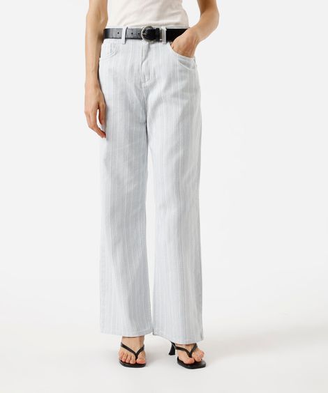 calça wide leg slim feminina jeans listrada azul