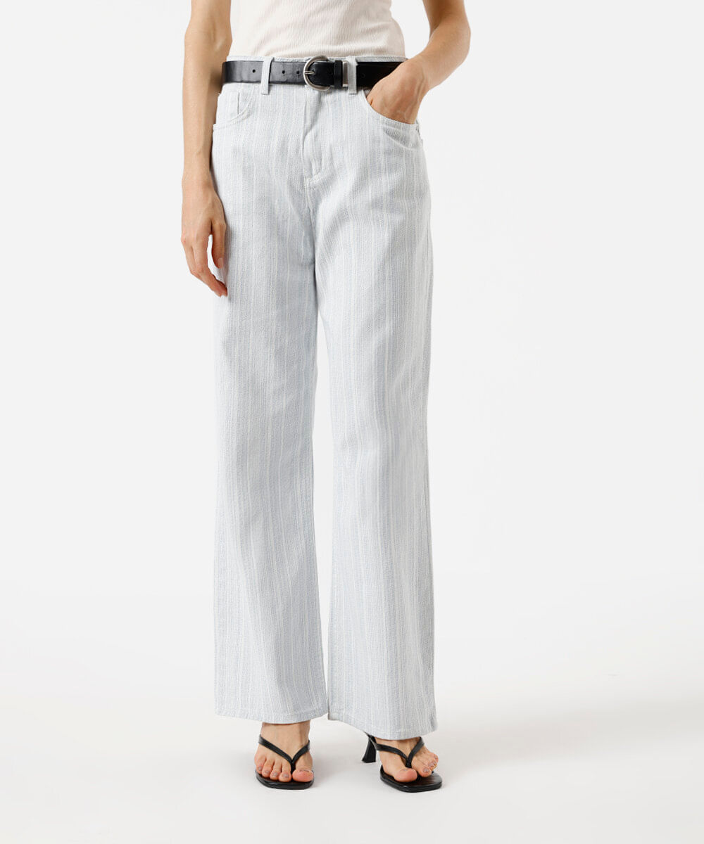 calça wide leg slim feminina jeans listrada azul
