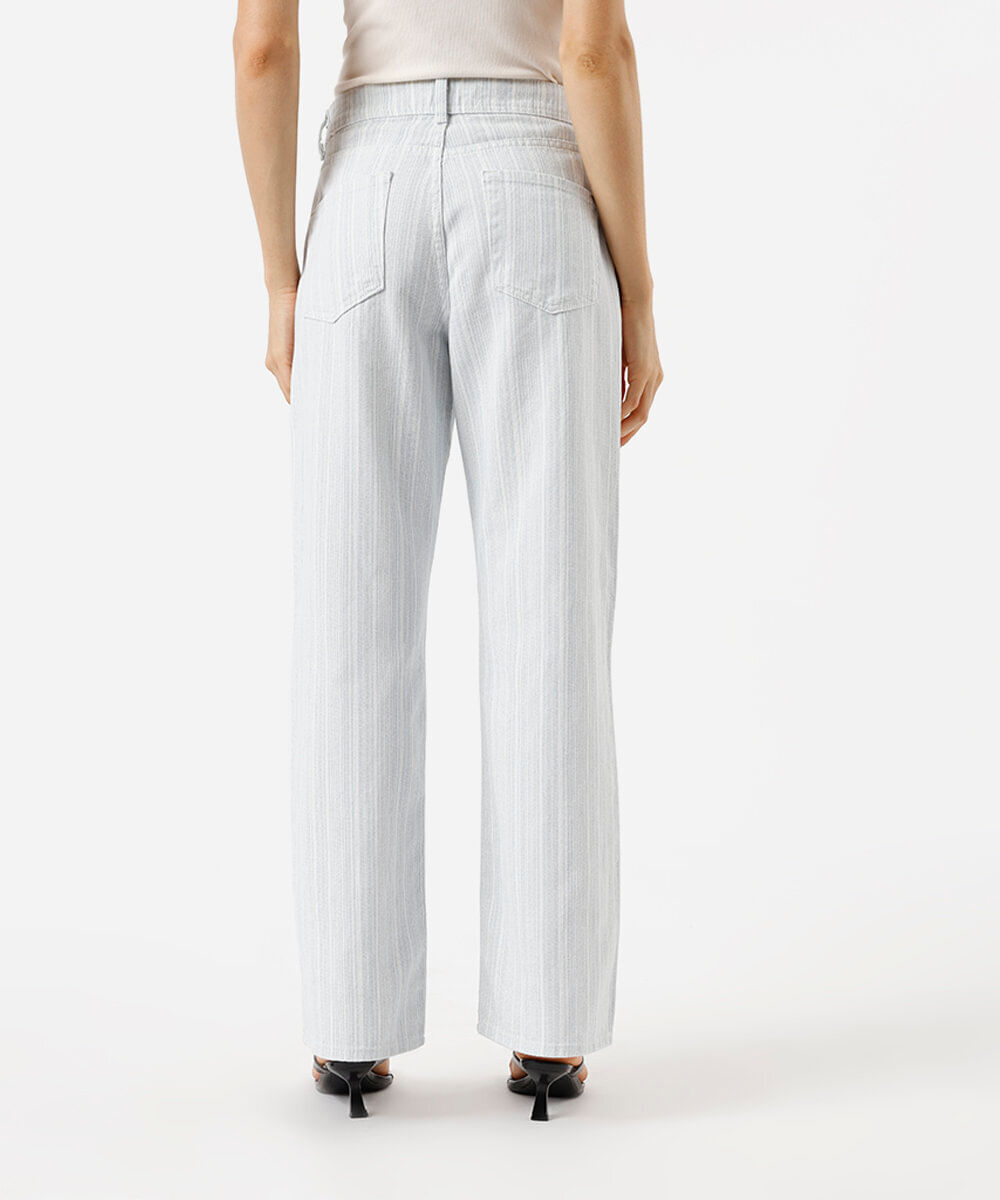 calça wide leg slim feminina jeans listrada azul