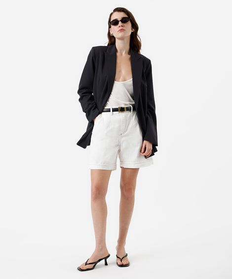 bermuda feminina de sarja cintura alta off white