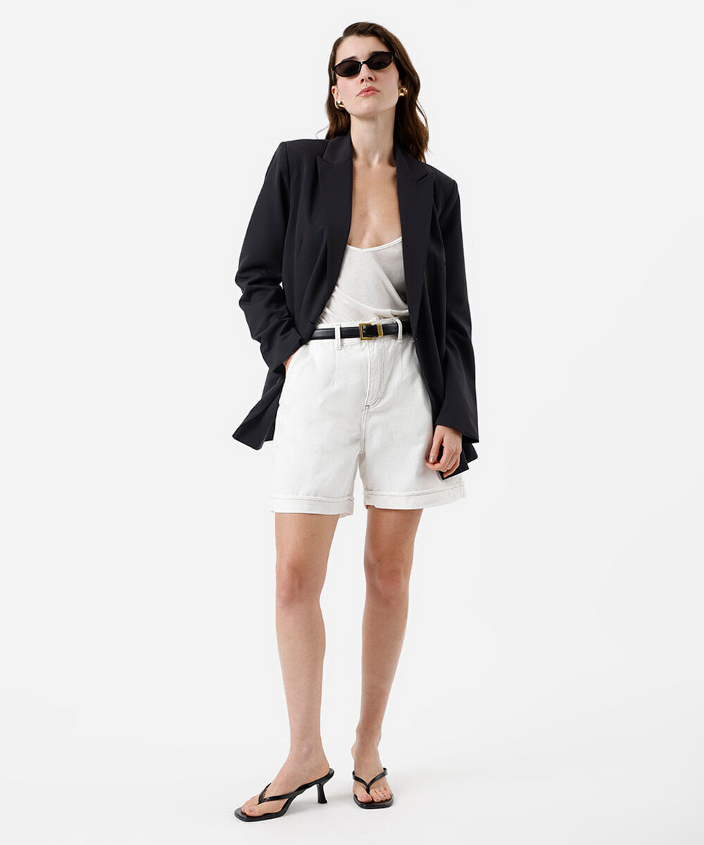bermuda feminina de sarja cintura alta off white