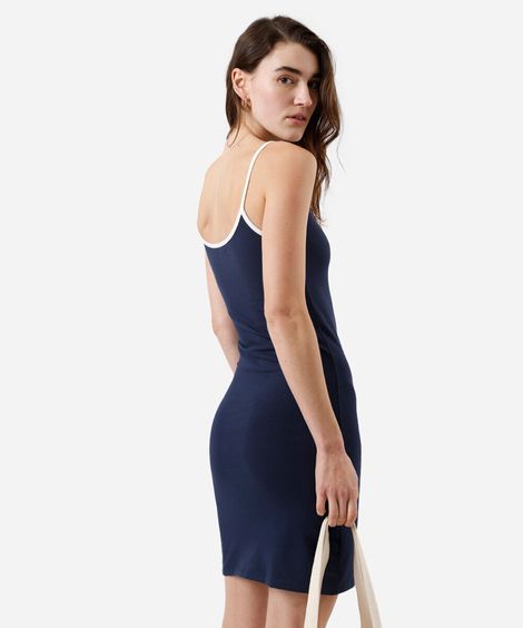 vestido curto alça fina feminino de algodão básico azul