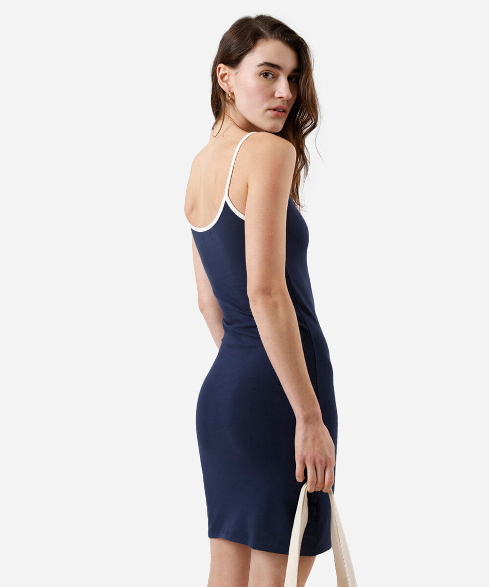 vestido curto alça fina feminino de algodão básico azul