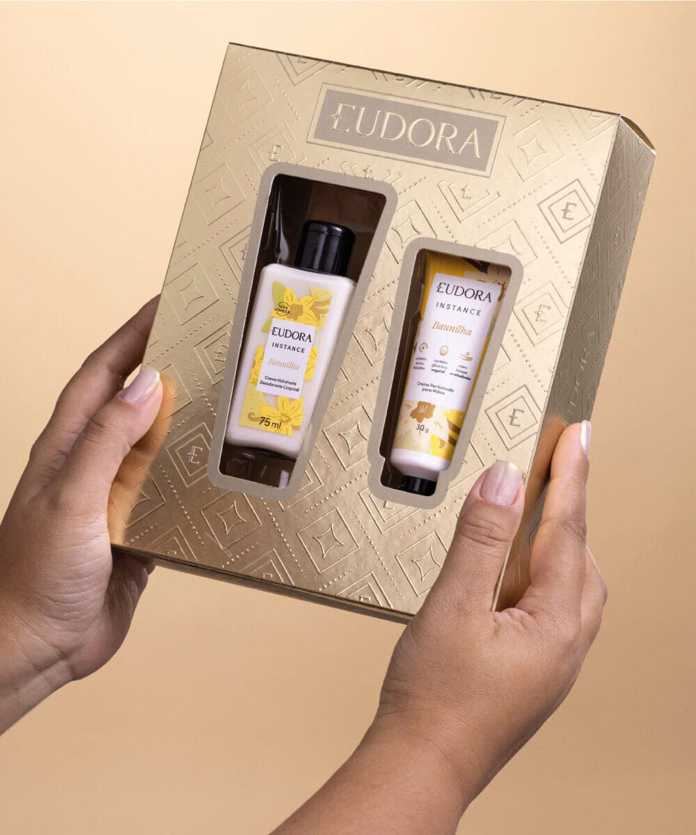 kit feminino eudora instance baunilha hidratante corporal 75ml e creme para mãos 30g
