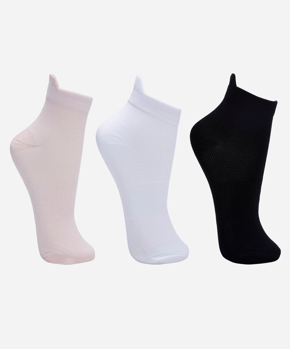 kit de 3 meias esportivasfemininas cano médio colorida