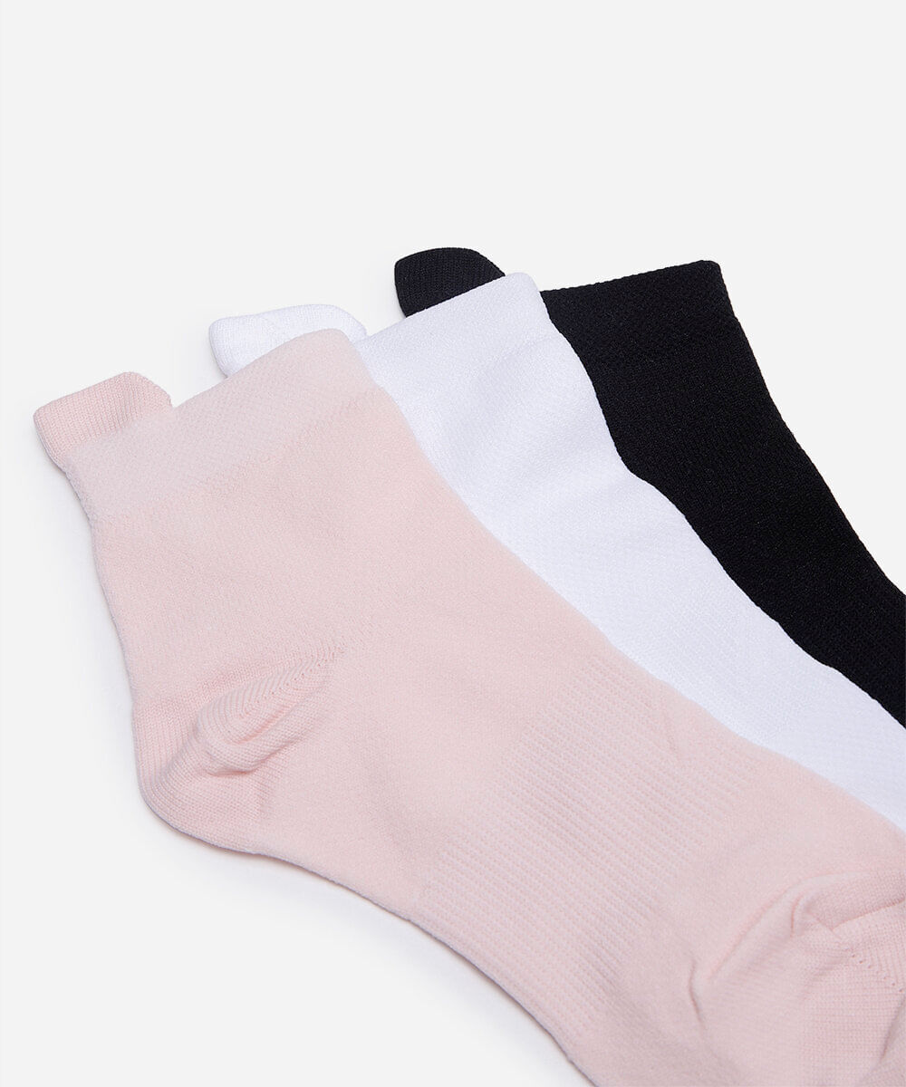 kit de 3 meias esportivasfemininas cano médio colorida