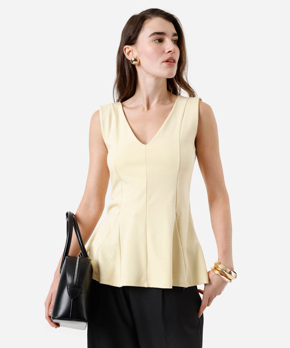 regata peplum feminina com viscose decote v amarela