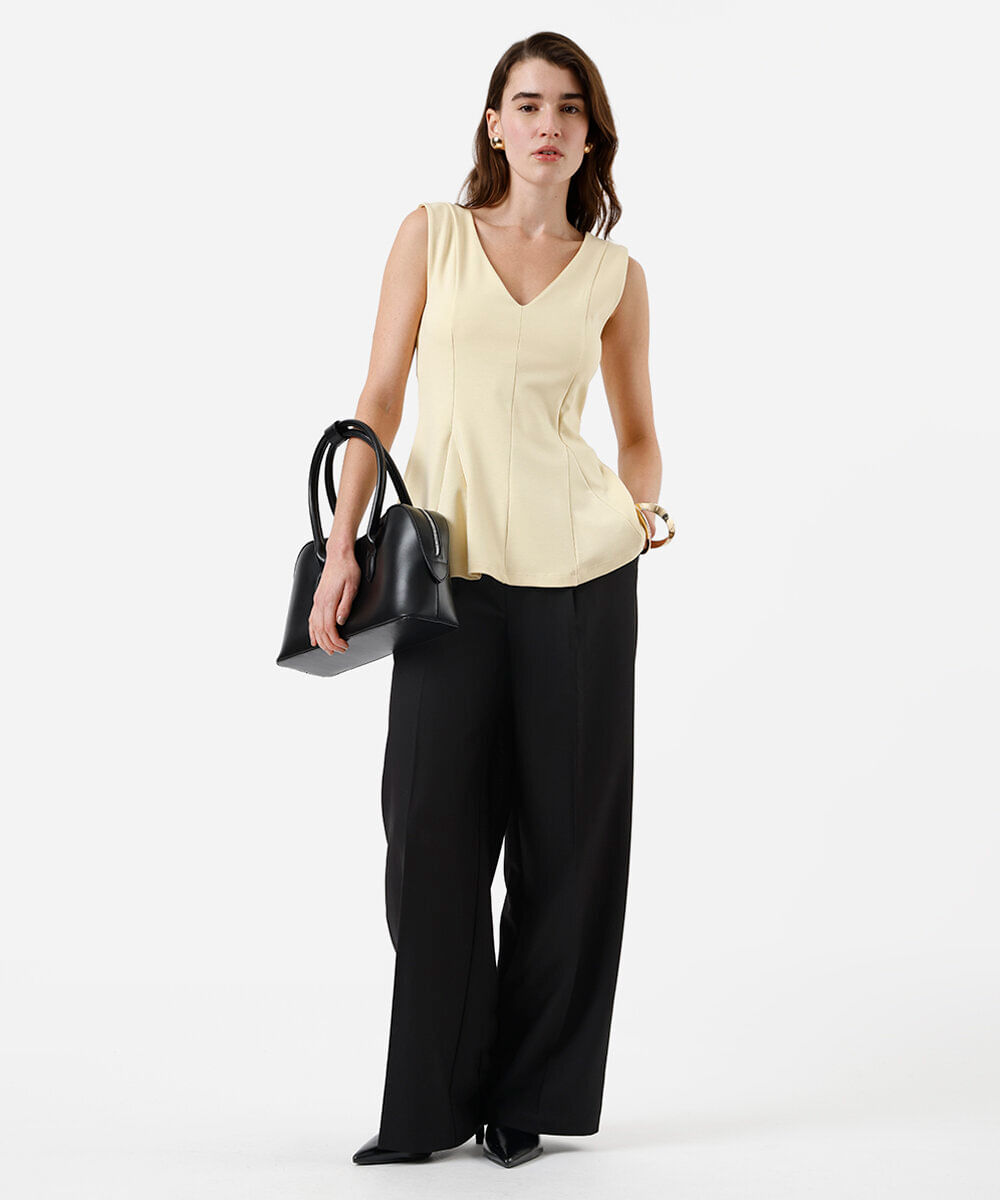 regata peplum feminina com viscose decote v amarela