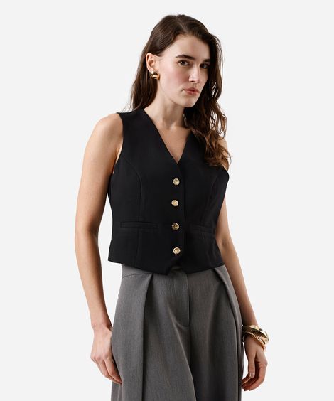 colete de alfaiataria feminino  decote v preto