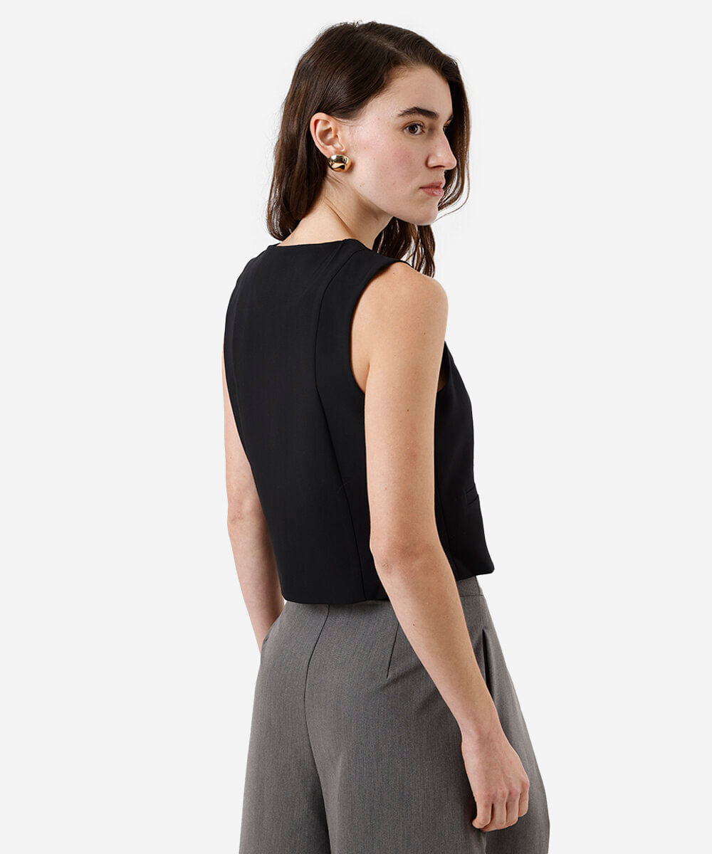 colete de alfaiataria feminino  decote v preto