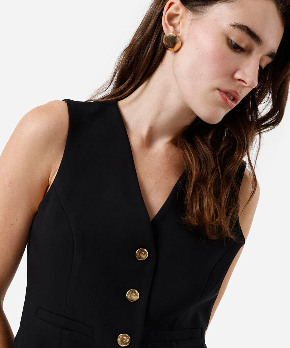 colete de alfaiataria feminino  decote v preto