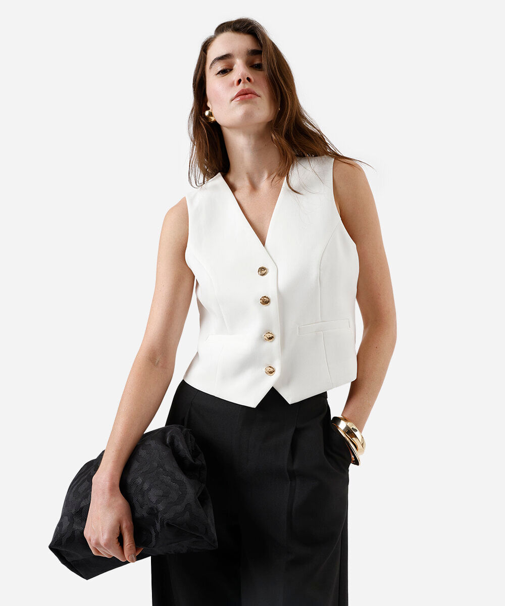 colete de alfaiataria feminino  decote v off white