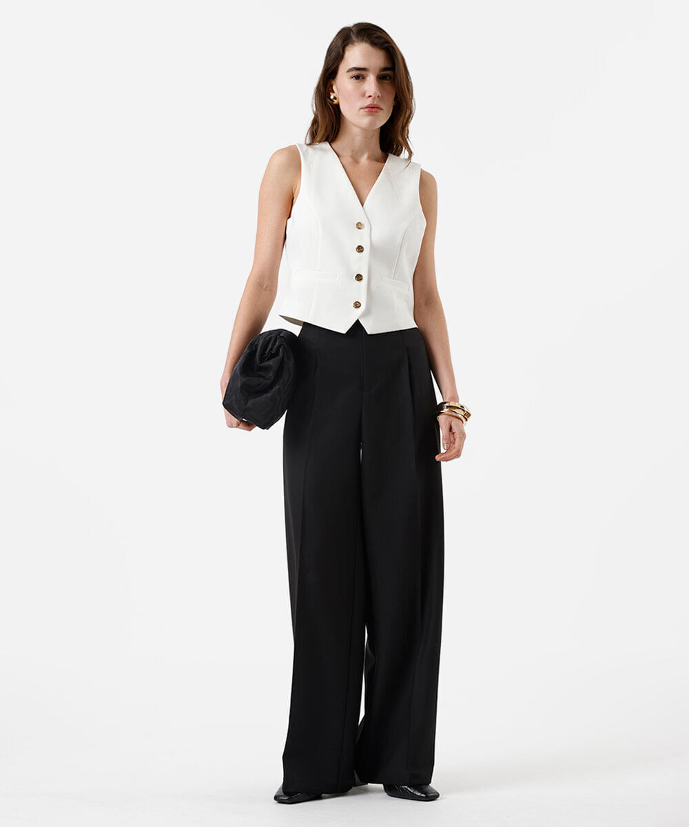 colete de alfaiataria feminino  decote v off white