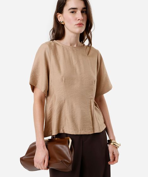 blusa feminina de viscose com pregas bege