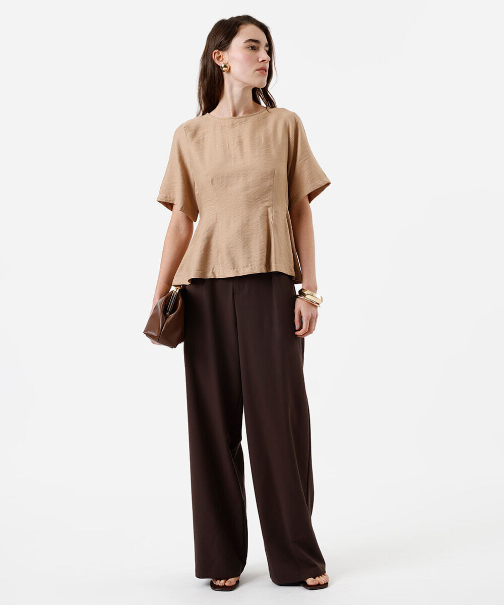 blusa feminina de viscose com pregas bege