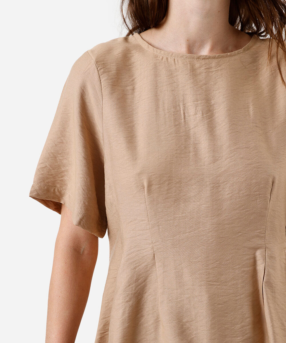 blusa feminina de viscose com pregas bege