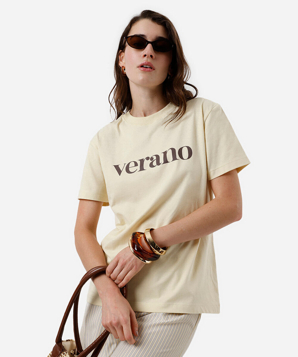 camiseta feminina de algodão verano amarela