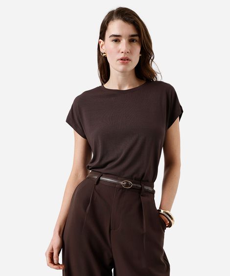 blusa feminina de viscose decote redondo marrom